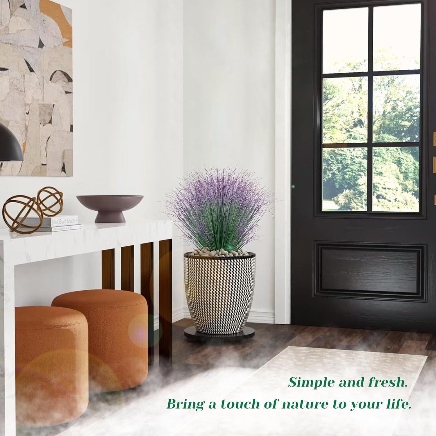 48Pcs Artificial Grass Plants, Faux Shrubs Wheat Grass, Artificial Tall Grass Fake Plants for Outdoor Decor,Artificial Greenery Stems Weed for Room Indoor Home Decor（Green Purple Tail）