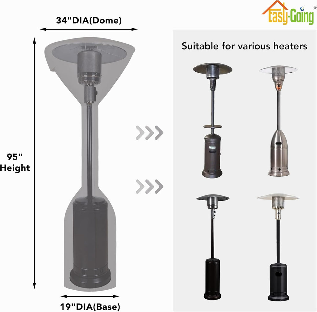 Easy-Going Stand-Up Patio Heater Cover with Zipper and Storage Bag, Waterproof Outdoor Heater Cover Dustproof, UV-Resisant, Wind-Resistant (95" H x 34" D x 19" B, Grey)