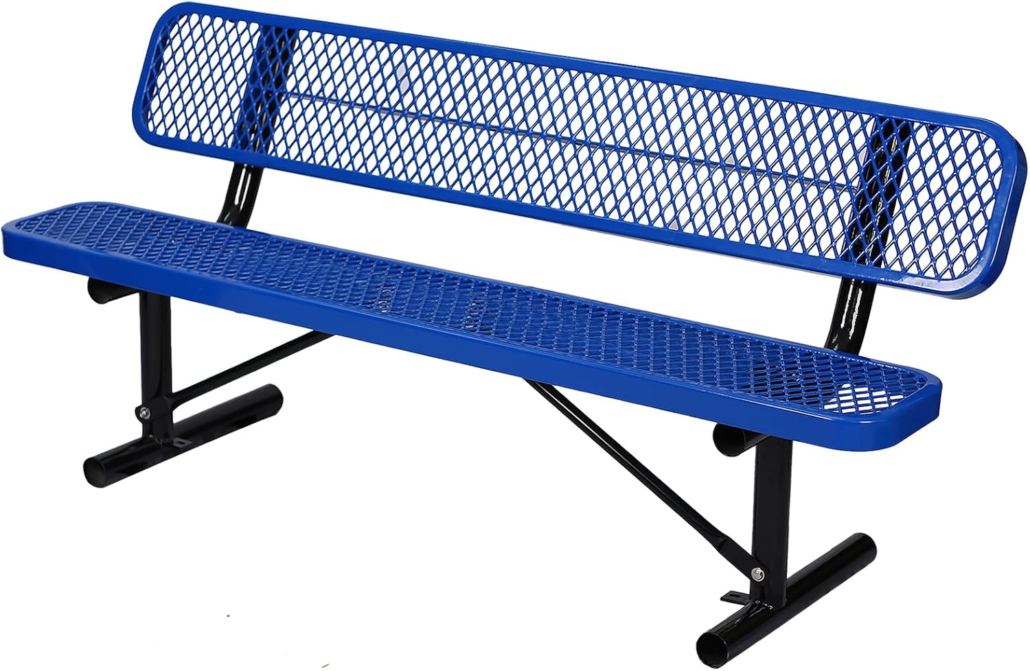 6Ft Outdoor Bench with Blue Portable Frame, Outdoor Steel Park Bench with Backrest, Expanded Metal Mesh Bench for Outside, Lawn, Backyard, Park, Deck, Garden, Patio, Porch, Blue