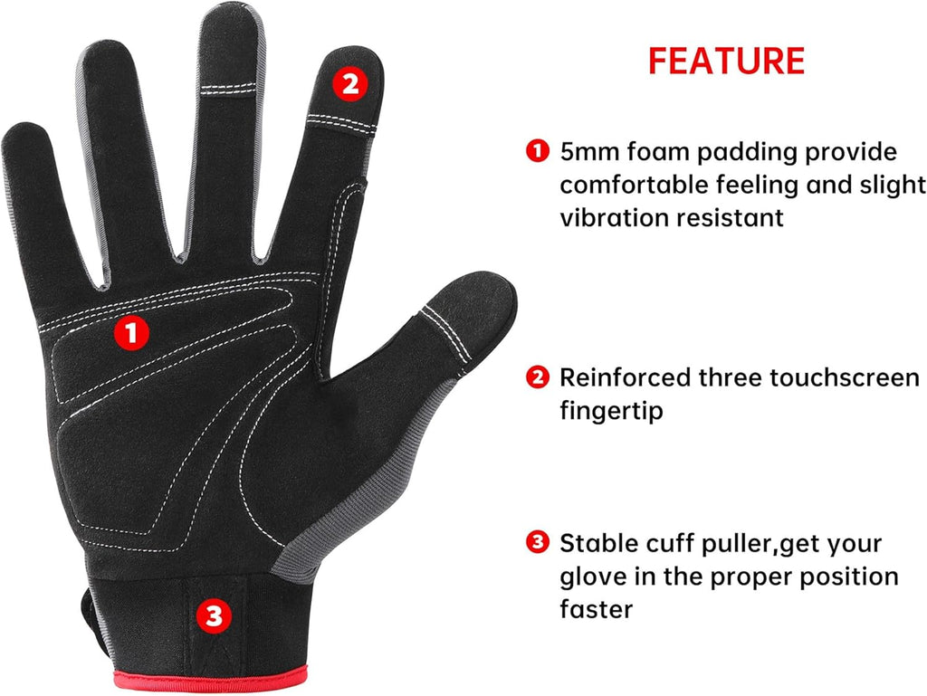 DULFINE Flex Grip Mechanic Work Gloves for Men,Black and Red Utility Safety Working Gloves Touch Screen,Excellent Grip,Ideal for Working on Cars and Outdoor Jobs(XX-Large)