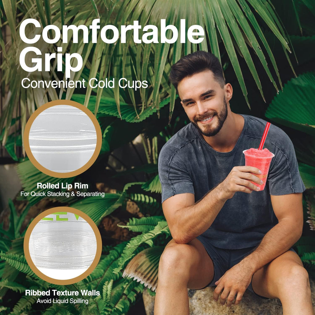 Eco Compostable Plant-Based Clear Plastic Cups 12oz Thick, Reusable, Disposable Iced Coffee Cups for Smoothies, Beer & Any Beverages for Parties, Weddings & Gatherings