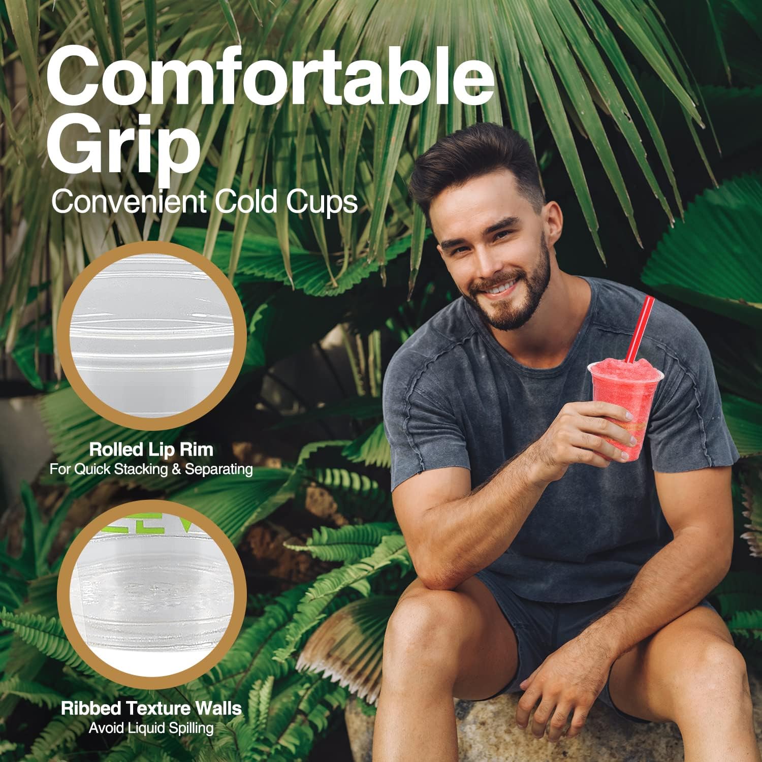Eco Compostable Plant-Based Clear Plastic Cups 12oz Thick, Reusable, Disposable Iced Coffee Cups for Smoothies, Beer & Any Beverages for Parties, Weddings & Gatherings