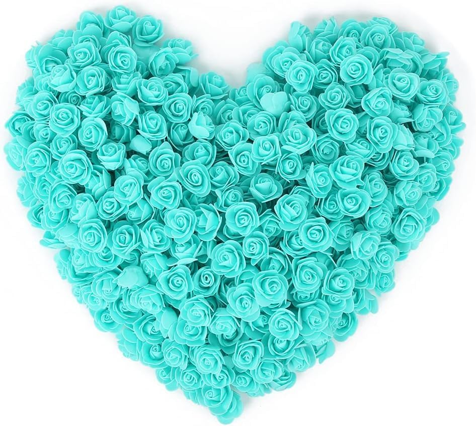 Mini Fake Rose Flower Heads 144pcs Mini Artificial Foam Roses DIY Wedding Flowers Accessories Make Bridal Hair Clips Headbands Dress (Bottom add Gauze) for Valentines Day,Wedding,Bridal Shower (Mint)