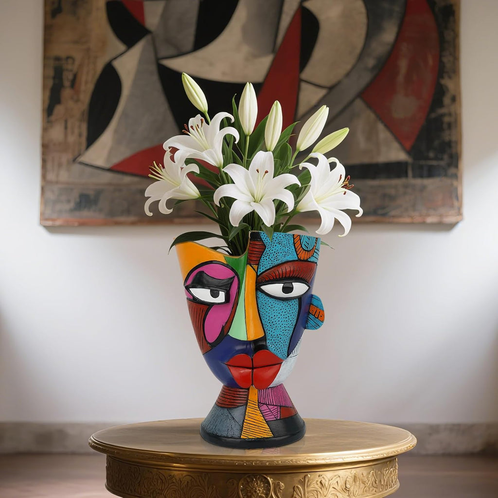 Abstract Face Planters Pots Head 7.8 Inch with Drainage - Decorative Plant Pots Retro Rainbow Design, Cute Unique Planter for Succulents/Snake Plants/Cactus Indoor & Outdoor