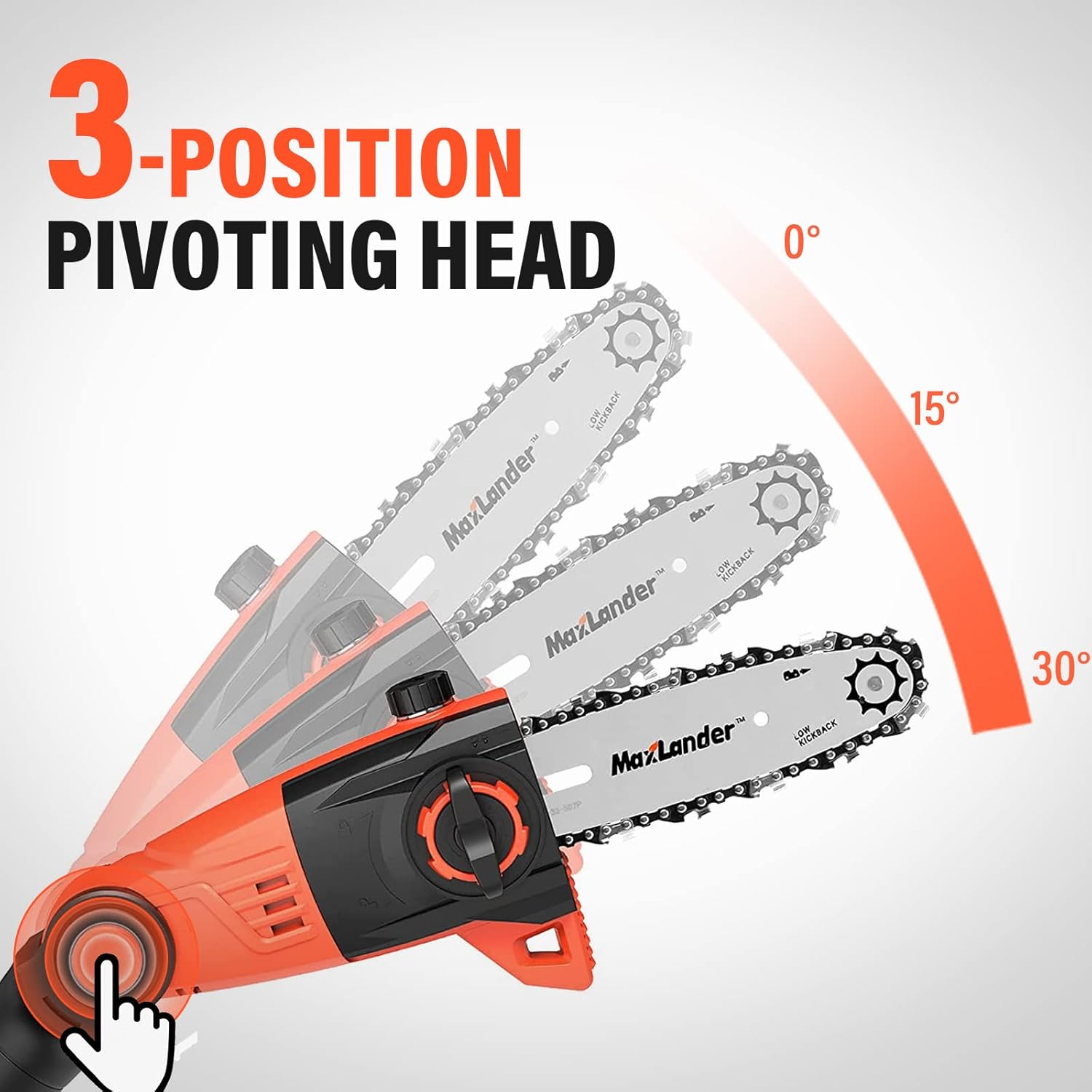 Pole Saw 8-Inch Cordless Pole Saws for Tree Trimming, 15-Feet MAX Reach Electric Pole Saw, 16ft/s Cutting Speed Auto Oiling Multi-Angle Pole Chainsaw with 2 x 20V 2.0Ah Battery & Charger