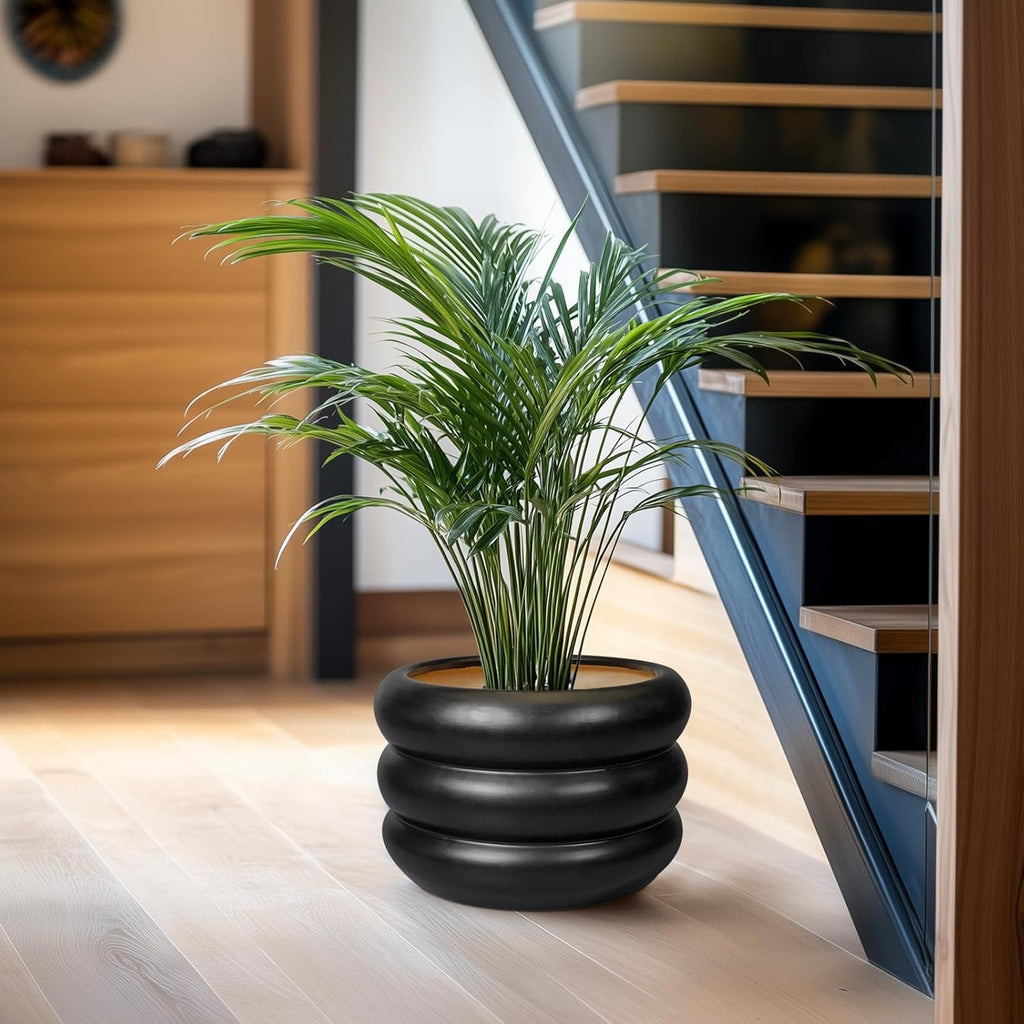 SQOWL 10 Inch Pot for Plants - Ceramic Planter for Indoor Plants Large Plant Pot with Drainage Hole Outdoor Flower Pot Decorative Round Planter for Porch House Decor Black