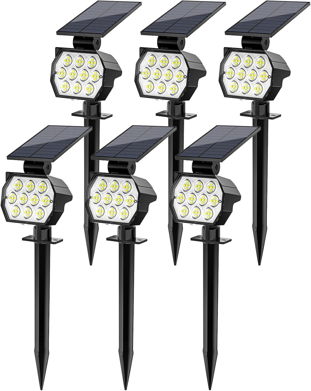 Solar Spot Lights Outdoor Waterproof IP67, 6 Pack - 50 LED Adjustable Solar Powered Landscape Spotlight with 3 Lighting Modes, Stake Light for Outside Yard Lawn Pathway Tree (Cool White)