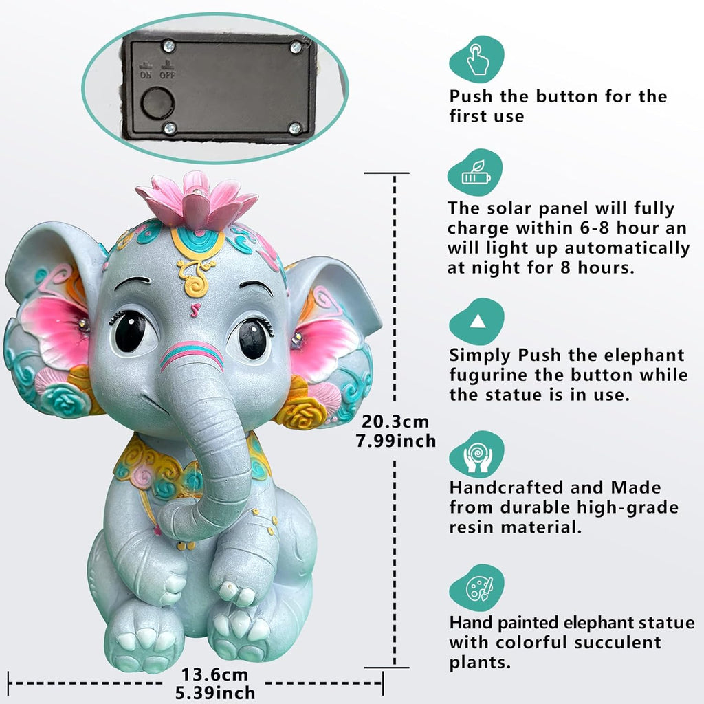 Solar Garden Outdoor Statue Elephant with 4 LED Lights,Lawn Decor Statue for Patio, Balcony,Yard Ornament,Ideal Gift for Christmas,Women,Mom,Grandma,Birthday or Unique Housewarming