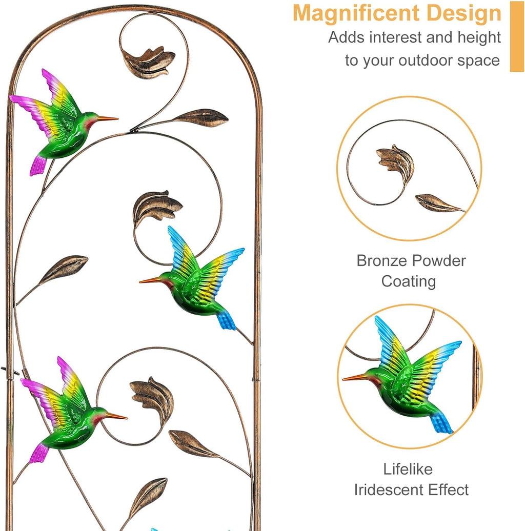 LEWIS&WAYNE 2 Pack Metal Garden Trellis with Colorful Hummingbird 60 Inch High Outdoor Decoration Arched Fence Trellis for Climbing Plants for Patio, Lawn, Yard, Backyard, Wall Brackets