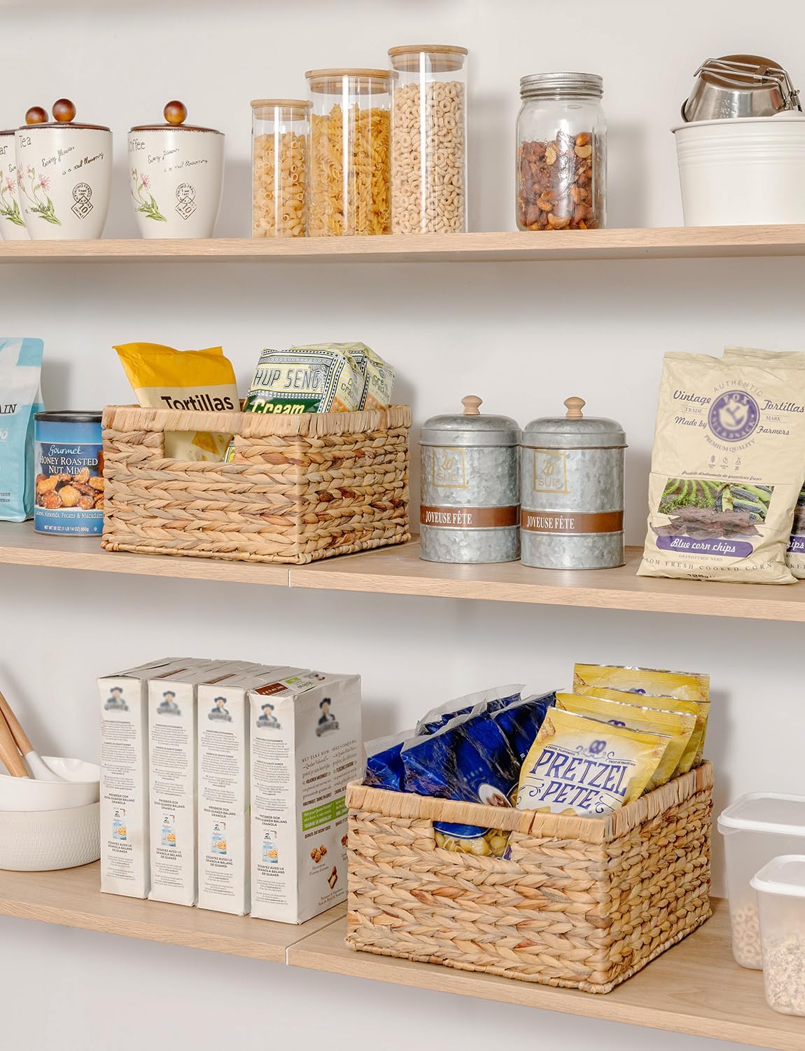 StorageWorks Wicker Storage Basket, Large and Small Baskets, Water Hyacinth Basket for Organizing, Decorative Water Hyacinth Storage Baskets, Set of 2