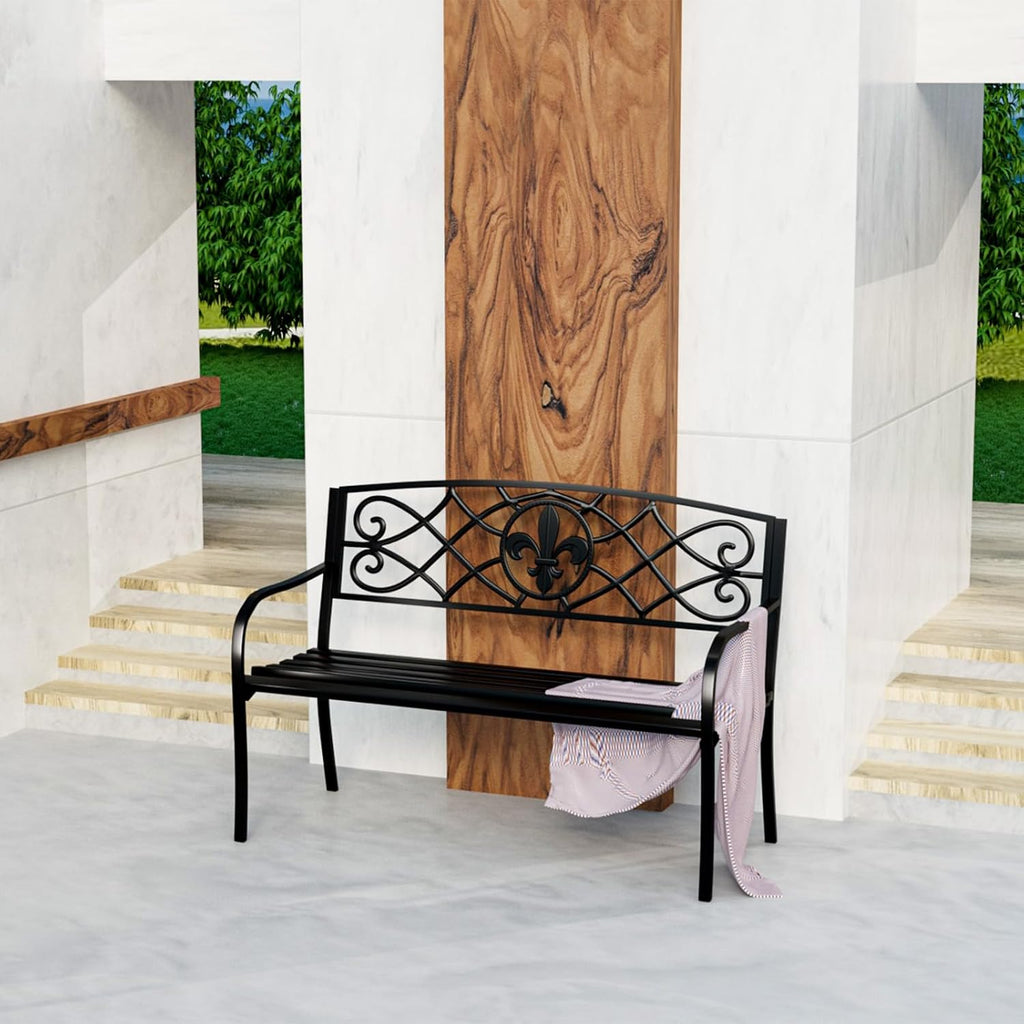 YLGJ&TIDY 50" Outdoor Bench, Metal Garden Bench, Patio Park Bench with Backrest & Armrests, Rust-Resistant, Perfect for Gardens, Parks, Porch, Lawn and Yard (BENCH01)