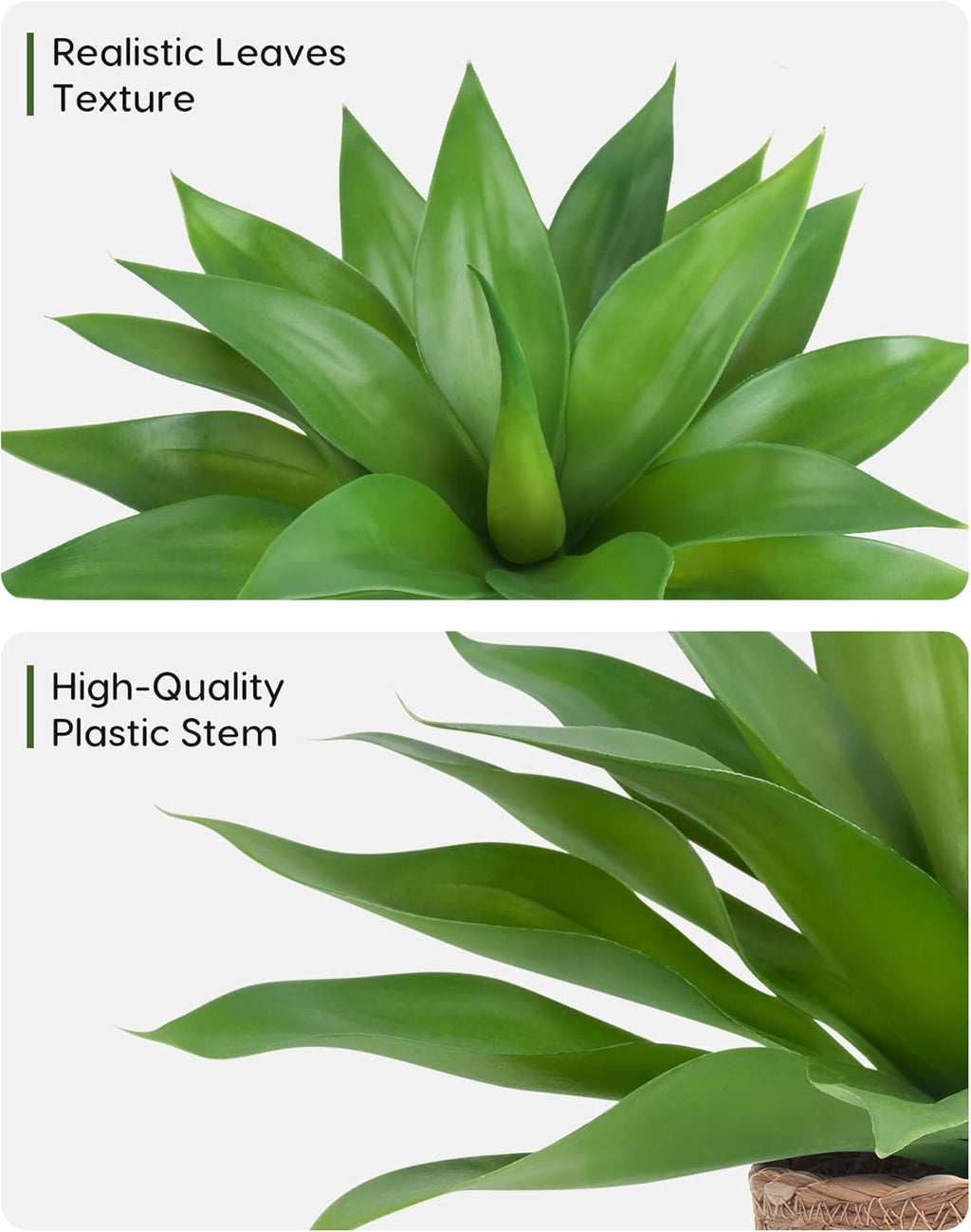 Velener Fake Agave with Rattan Pot, Artificial Plant Outdoor Agave - Fake Sucuulents Plants for Indoor and Outdoor Decor(16 Inch)