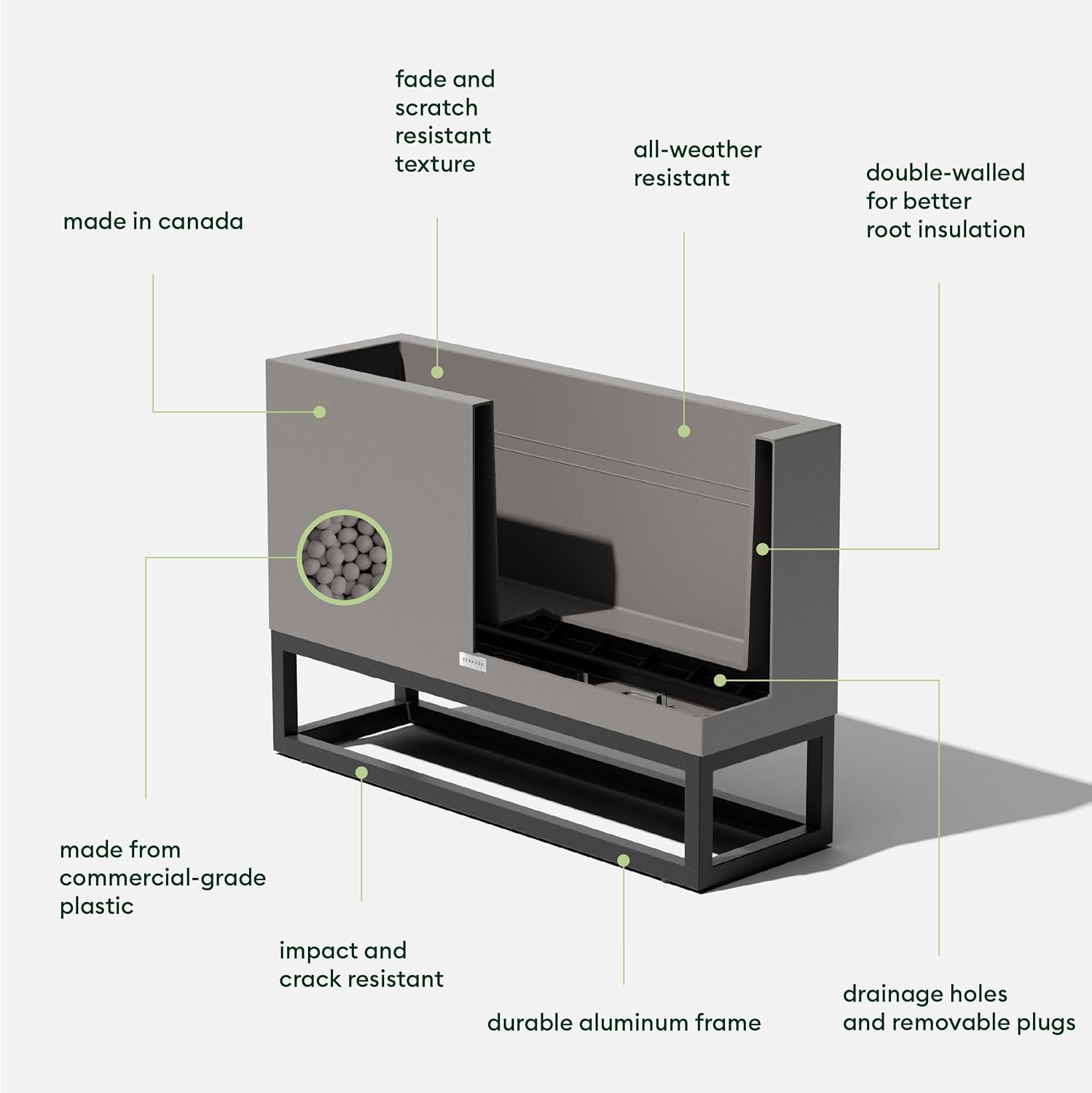 Veradek Block Series Raised Long Box Planter for Patio & Garden | Durable All-Weather Use with Aluminum Stand | Modern Décor for Herbs, Flowers