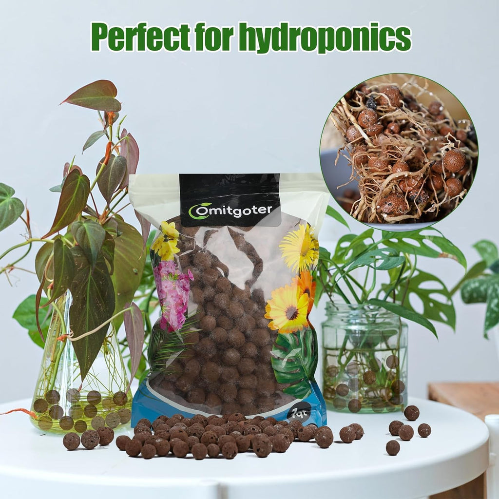 Expanded Clay Pebbles for Plants 2qt, Natural Organic Expanded Grow Media for Hydroponics, Drainage, Decoration, Aquaponics and Other Gardening Essentials