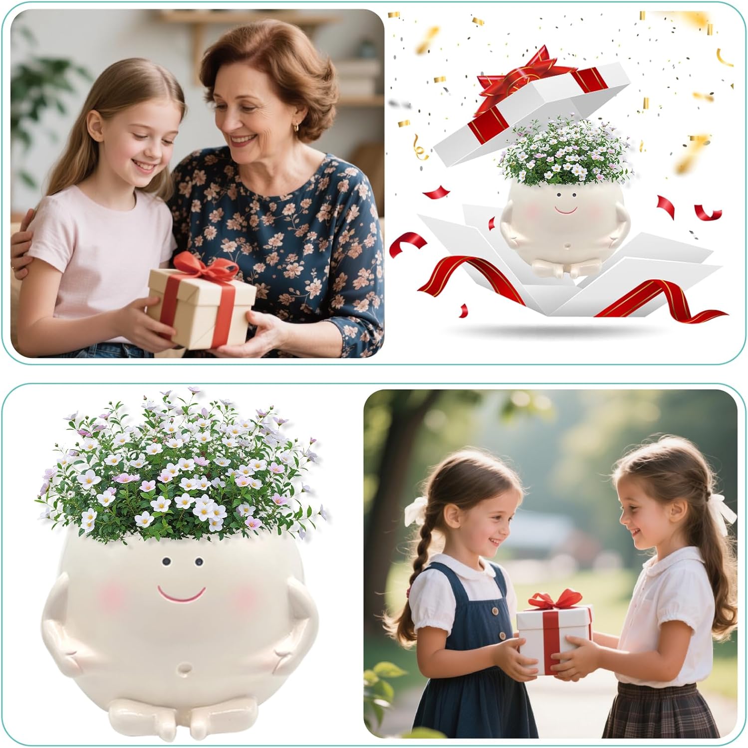 3.5" Smiley Face Planter Pot,Funny Belly Planters Design,with Drainage Hole Resin Cute Plant Pot,for Indoor Outdoor Plants