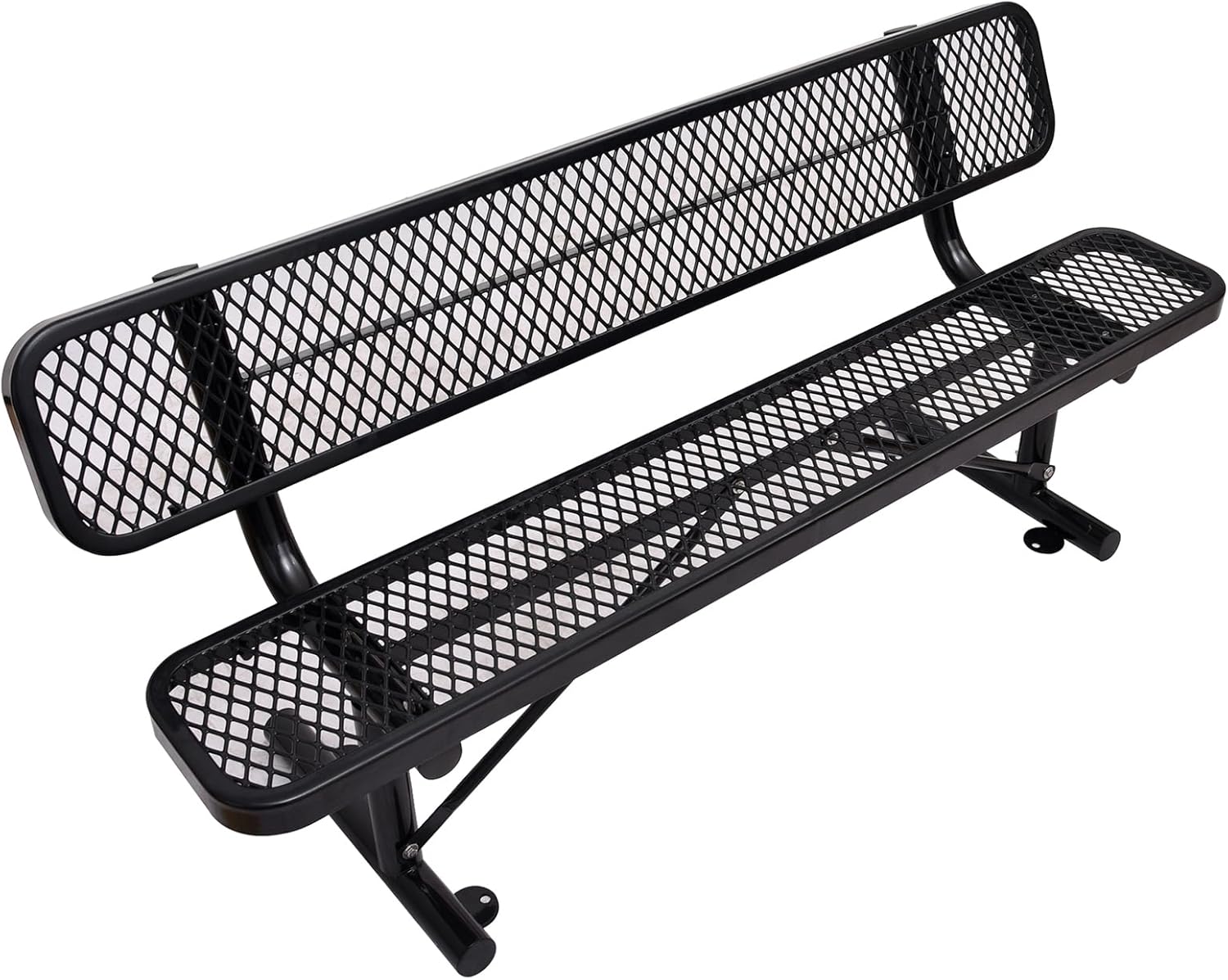 6Ft Heavy Duty Park Bench with Back Portable Frame, Outdoor Steel Bench with Backrest, Expanded Metal Mesh Bench for Lawn, Park, Deck, Garden, Patio, Porch, Black