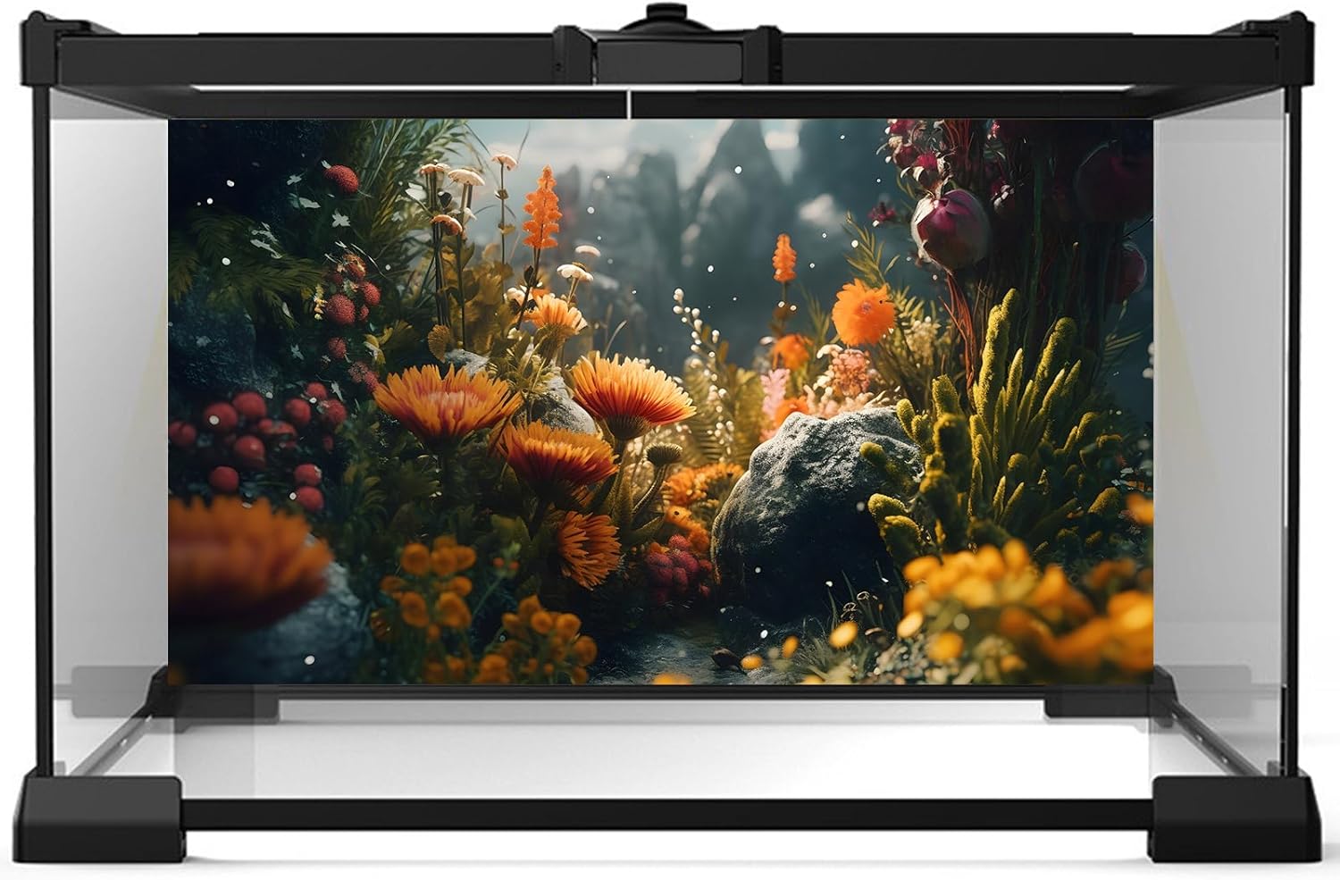 Foggy Stone Terrarium Background Green Seaweed Scenery Orange Floral Aquarium Background Durable Reptile Habitat Flower Background Mysterious Tank Backdrop Vinyl 36x24in