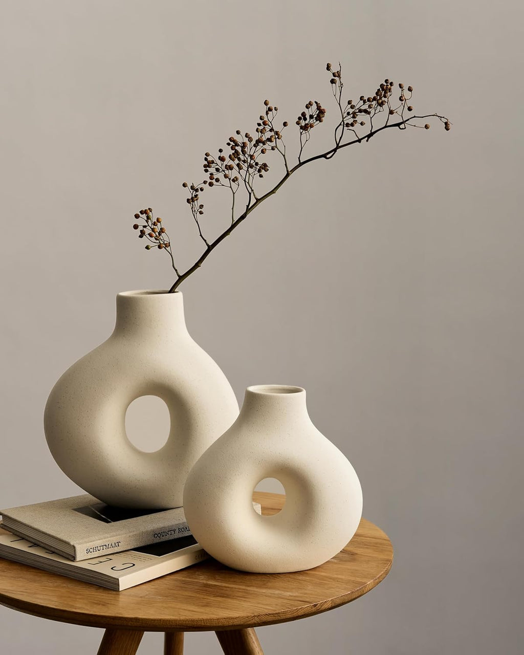 NOBULA White Ceramic Donut Vases – Modern Home Decor for Living Room, Bedroom & Table Centerpiece - Minimalist Nordic – Unique Vases for Olive Plant & Flowers – Decorative Coffee Table Vase Set of 2