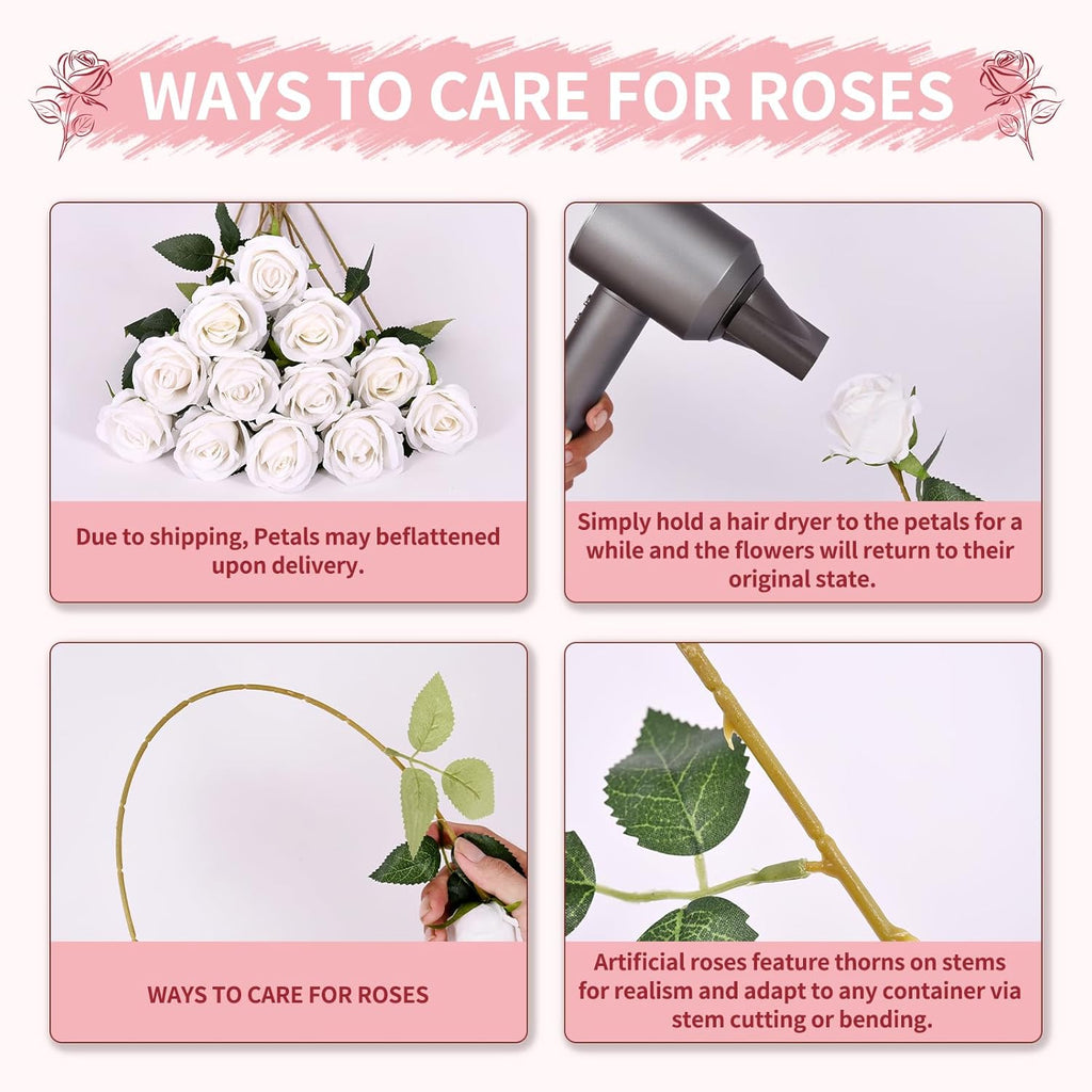 102 PCS Fake Roses Artificial Flowers Bulk, White Roses Bridal Bouquet Silk Faux Rose with Stems for Wedding Flowers Decoration, Valentine's Day, Bridal Bouquet, Anniversary,Home Decor(102PCS, White)