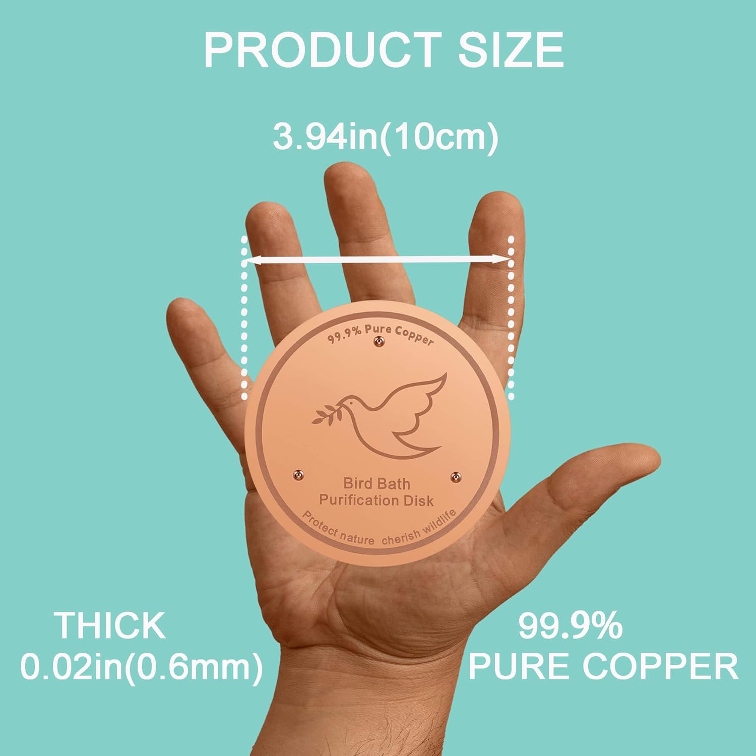 3Pack Bird Bath Copper Purification Disk | 0.6mm Reinforced 99.9% Pure Copper | Universal Fit for Outdoor Birdbaths(Birdbath Copper 3 Pack)