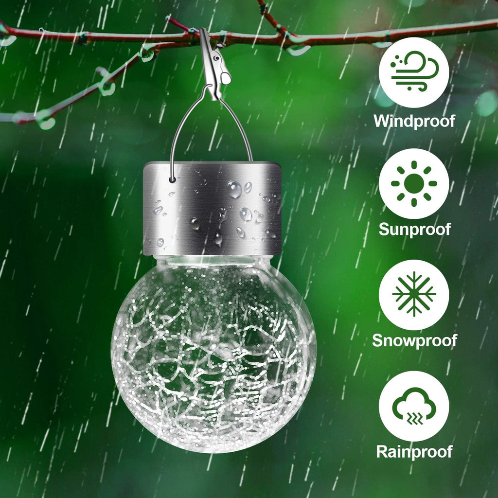 Solar Lights Outdoor Hanging Decorative Globe 24 Pack, Waterproof Solar Lantern with Handle and Clip, Solar Powered Glass Ball Lights for Garden Yard Fence Tree Umbrella Holiday Décor, Cold White