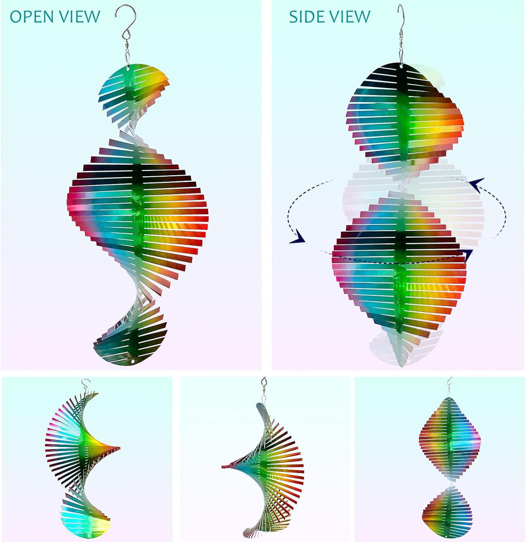 Wind Spinner Rainbow Wave Wind Spinners for Yard and Garden,15in Hanging Kinetic Yard Art Wind Sculpture,3D Wind Spinners Outdoor & Indoor Rainbow Helix Garden Decor Christmas Ornaments