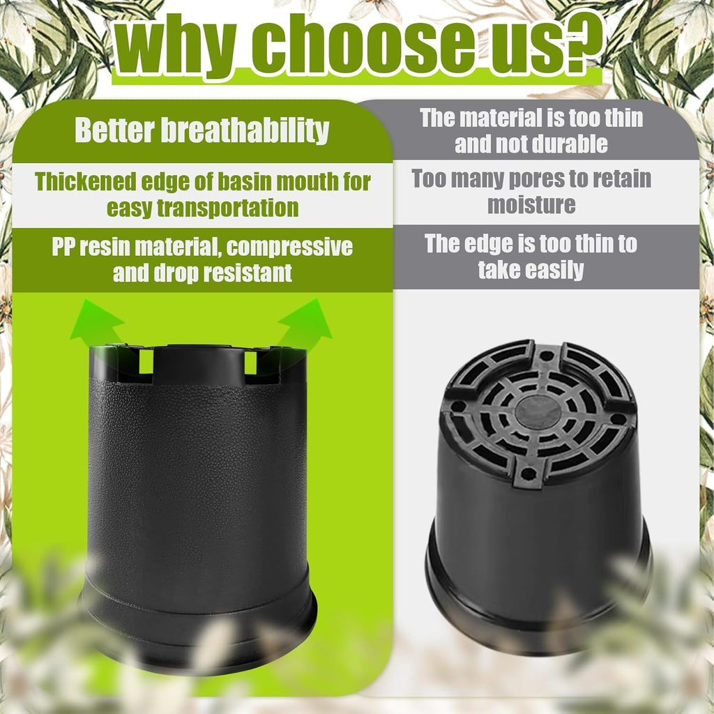 1 Gallon Nursery Pots Plastic Container Injection Molded Pot for Plants Flexible with Drainage Holes Suitable for Plants Soil Growers or Hydroponics Black 10 Pcs