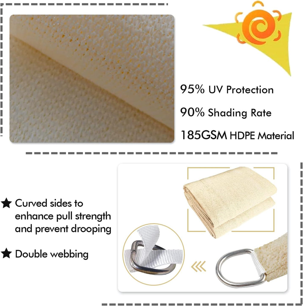 KANAGAWA 7'X9' Cream Custom Size Sun Shade Sail Rectangle UV Block Canopy Cover for Patio Backyard Lawn Garden Outdoor (Customized Available)