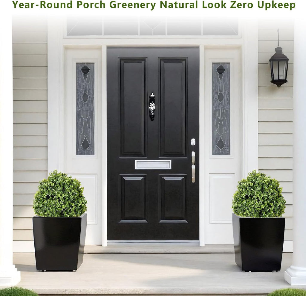 THE BLOOM TIMES 2ft Faux Boxwood Plants Outdoor Set of 2, Topiary Balls Artificial Outside Trees, 24" UV Resistant Fake Greenery Bushes & Shrubs for Front Porch Planter