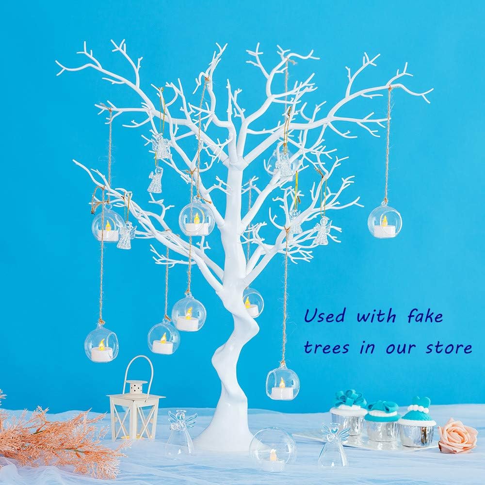 Sziqiqi Hanging Glass Globes Orbs Tea Light Candle Holders with Flameless LED Tealight for Wedding Ornaments, Wedding Birthday Christmas Party Centerpiece Accessory 2.36inch 10pcs +2 Extra