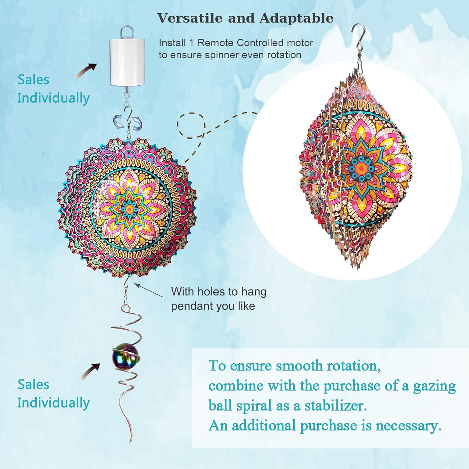 Goolyrusim Wind Spinner Mandala Blossom 3D Kinetic Wind Spinners Outdoor Laser Cut Stainless Steel Metal Art Hanging Wind Sculpture Mandala Garden Decoration Yard Art Decor Ornament Housewarming GIF