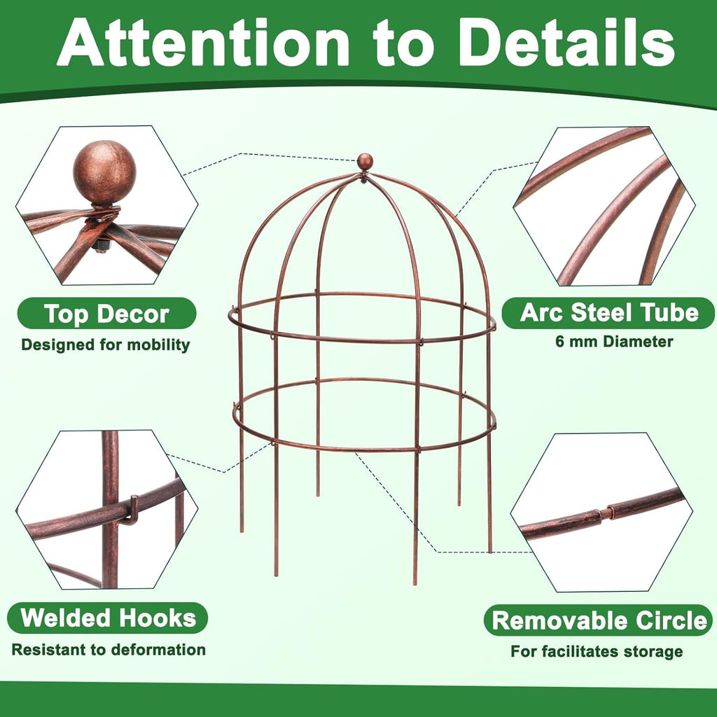 1 Pcs Jardin Bird Cage Plant Support 24" H Large Sturdy Grow-Through Flower Support Peony Cage Climbing Plant Support Trellis Sculptural Garden Decor for Perennial Flowers Vintage Gold