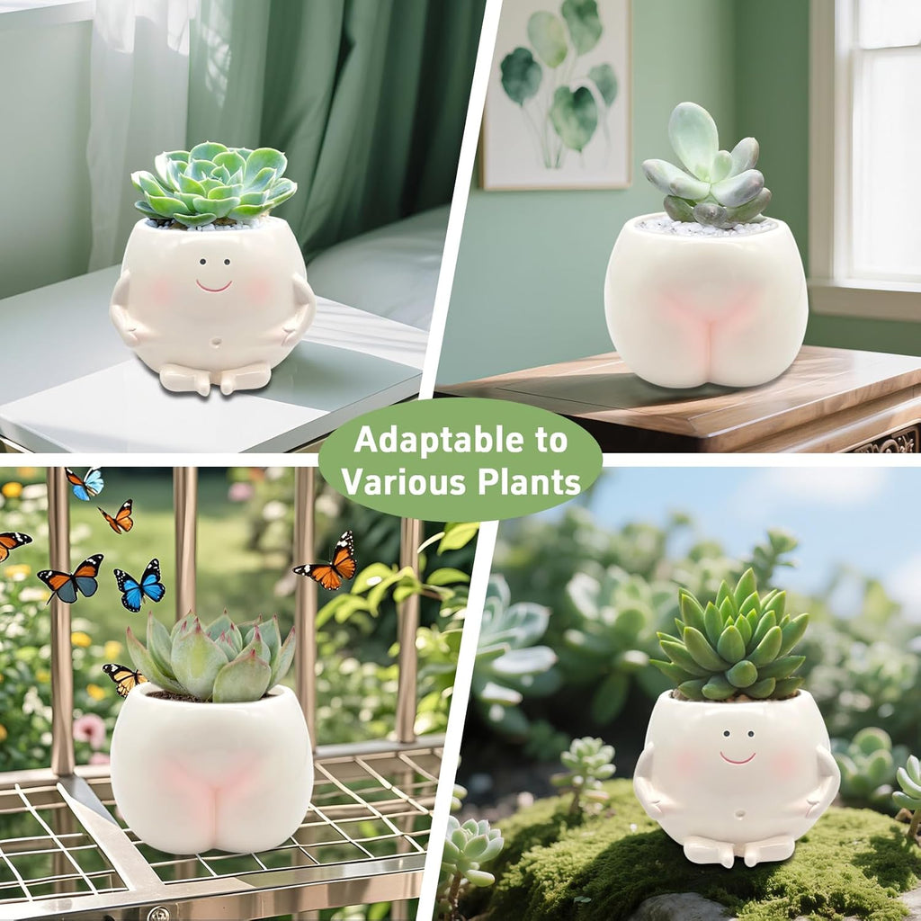 3.5" Smiley Face Planter Pot,Funny Belly Planters Design,with Drainage Hole Resin Cute Plant Pot,for Indoor Outdoor Plants