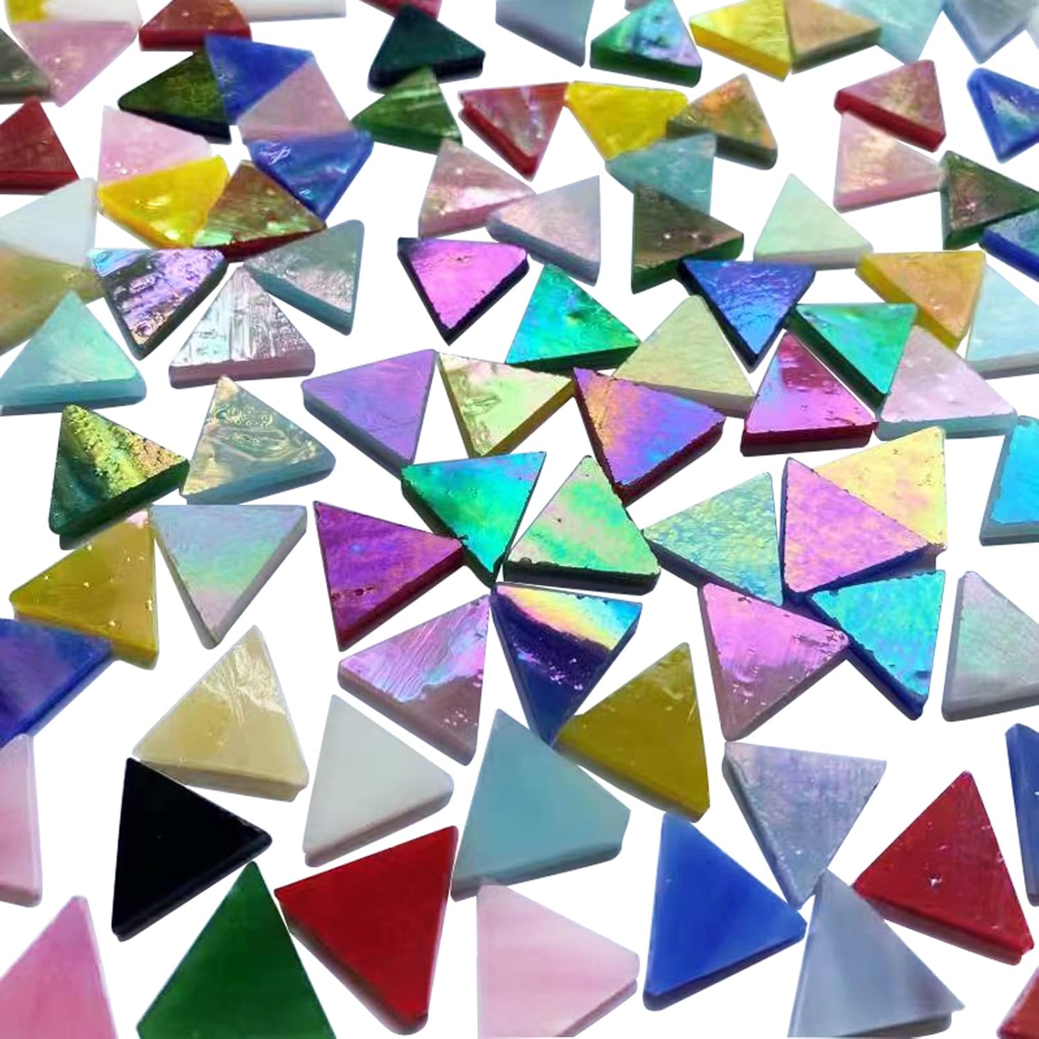 Triangle Iridescent Glass Mosaic Tiles for Crafts Bulk, 510 Pieces Colorful Tiffany Stained Glass Pieces Supplies, Rainbow Mosaic Glass Kit for Crafts