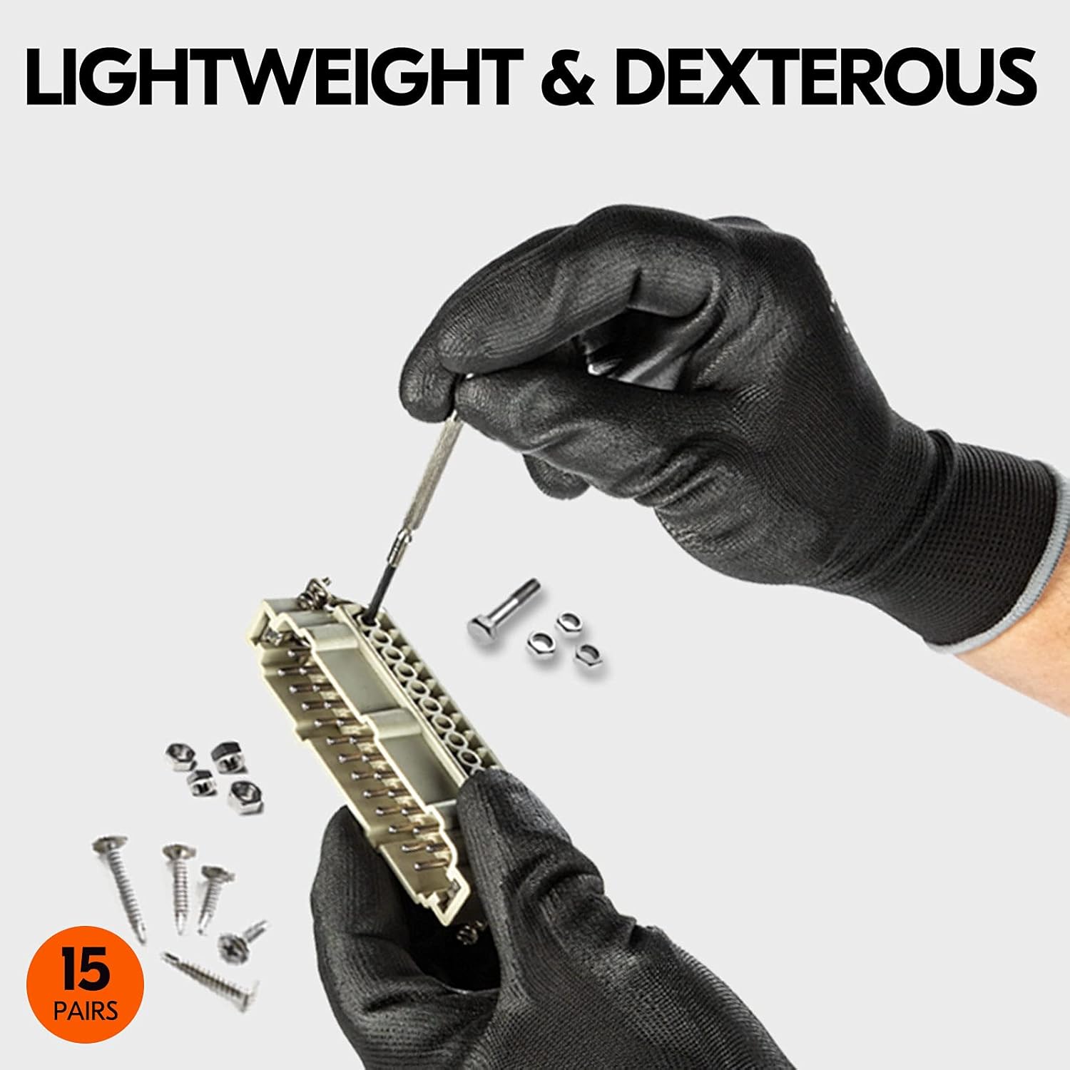 Vgo... 15-Pairs Safety Work Gloves, Gardening Gloves, Polyurethane Coated, Dipping Gloves, Latex Free (Size L, Black, PU2103)