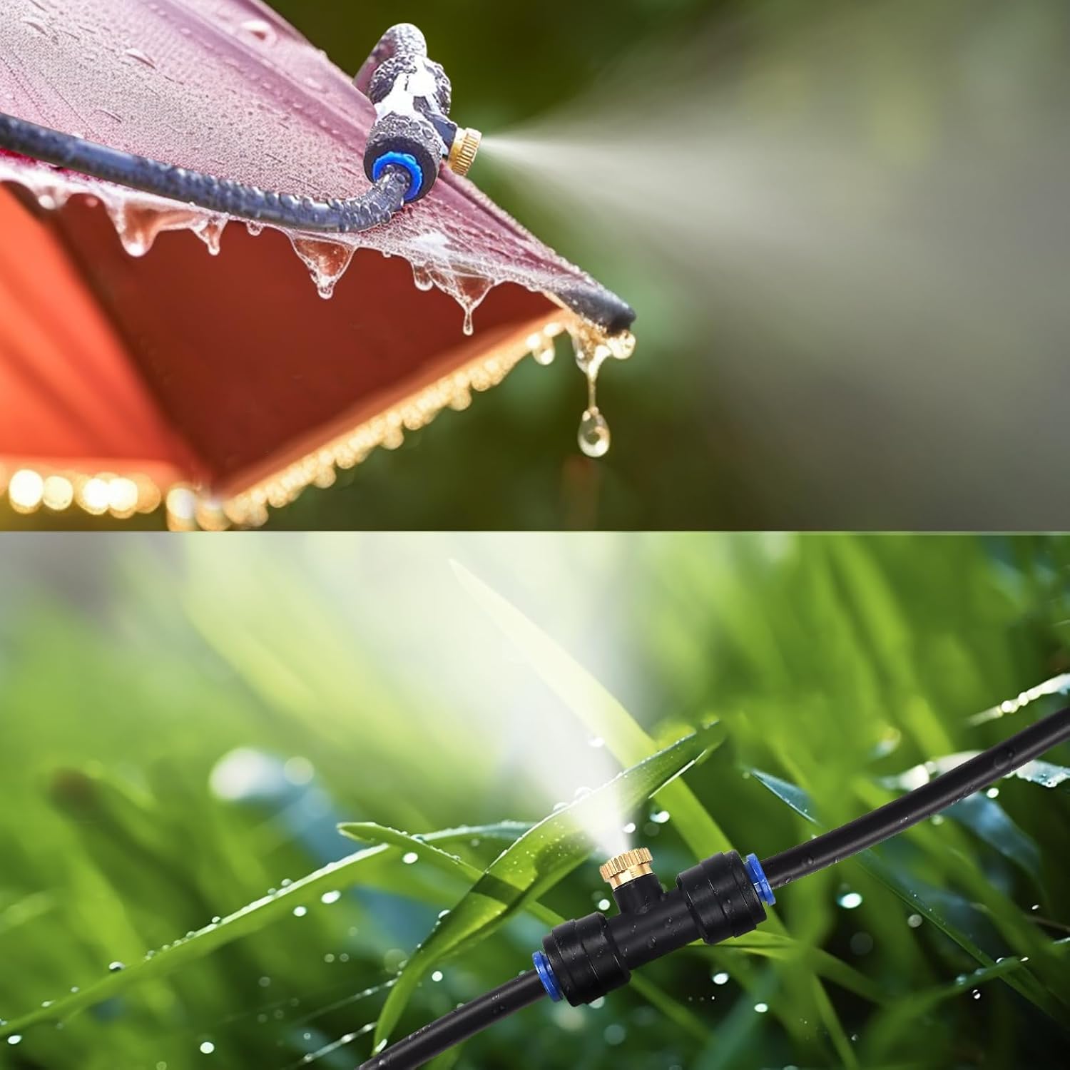 GOXAWEE Misting System, 26FT (8M) Misting Line + 7 Brass Mist Nozzles + Brass Adapter(3/4"), Misters for Outside Patio Cooling Outdoor Garden Greenhouse Trampoline for Waterpark