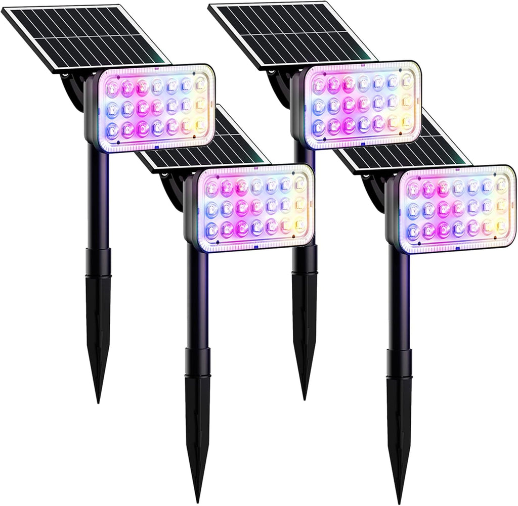 JACKYLED Solar Spot Lights Outdoor, 84 LED 7 Color Changing Solar Lights Outdoor Waterproof with 9 Modes, 360 Adjustable Landscape Spotlights for Halloween Xmas Decorations, Yard, Garden, Path, 4 Pack