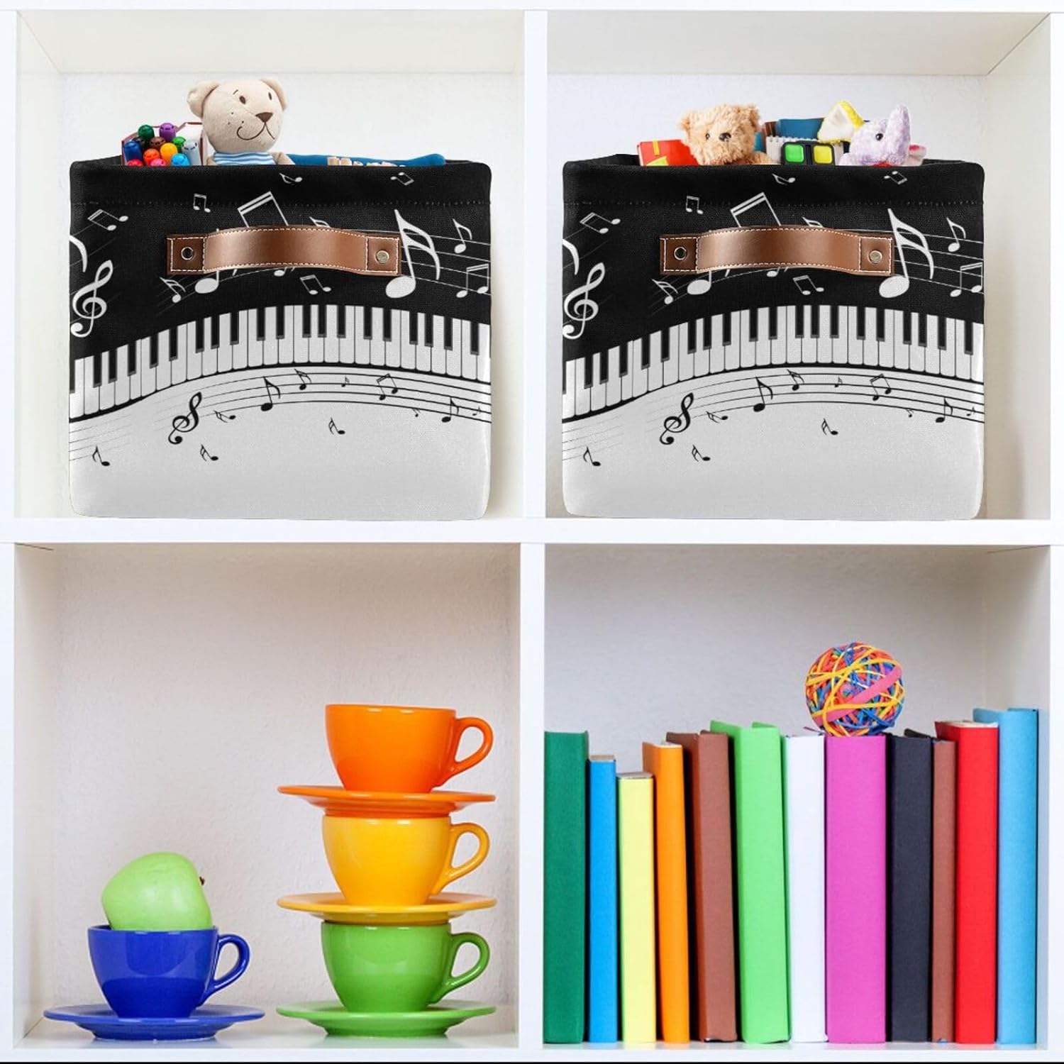 Black White Music Rectangular Storage Basket Organizer Bin Shelf Baskets For Clothes Gifts For Home Office Dorm