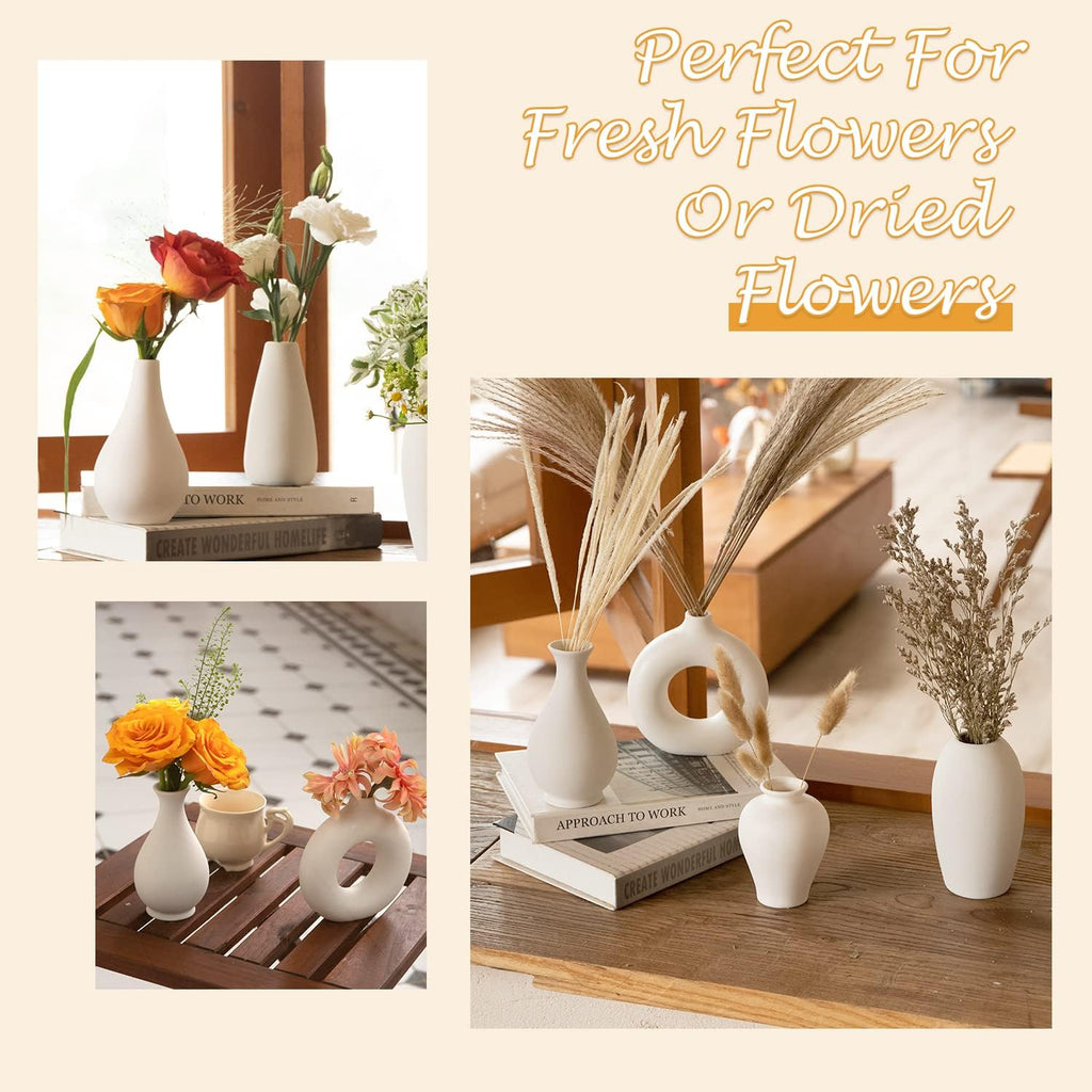 Ceramic Bud Vase Set of 8, Small Vase for Flowers, White Mini Bud Vase in Bulk for Centerpieces, Rustic White Ceramic Vase Set for Flowers, Room Décor, Wedding Party