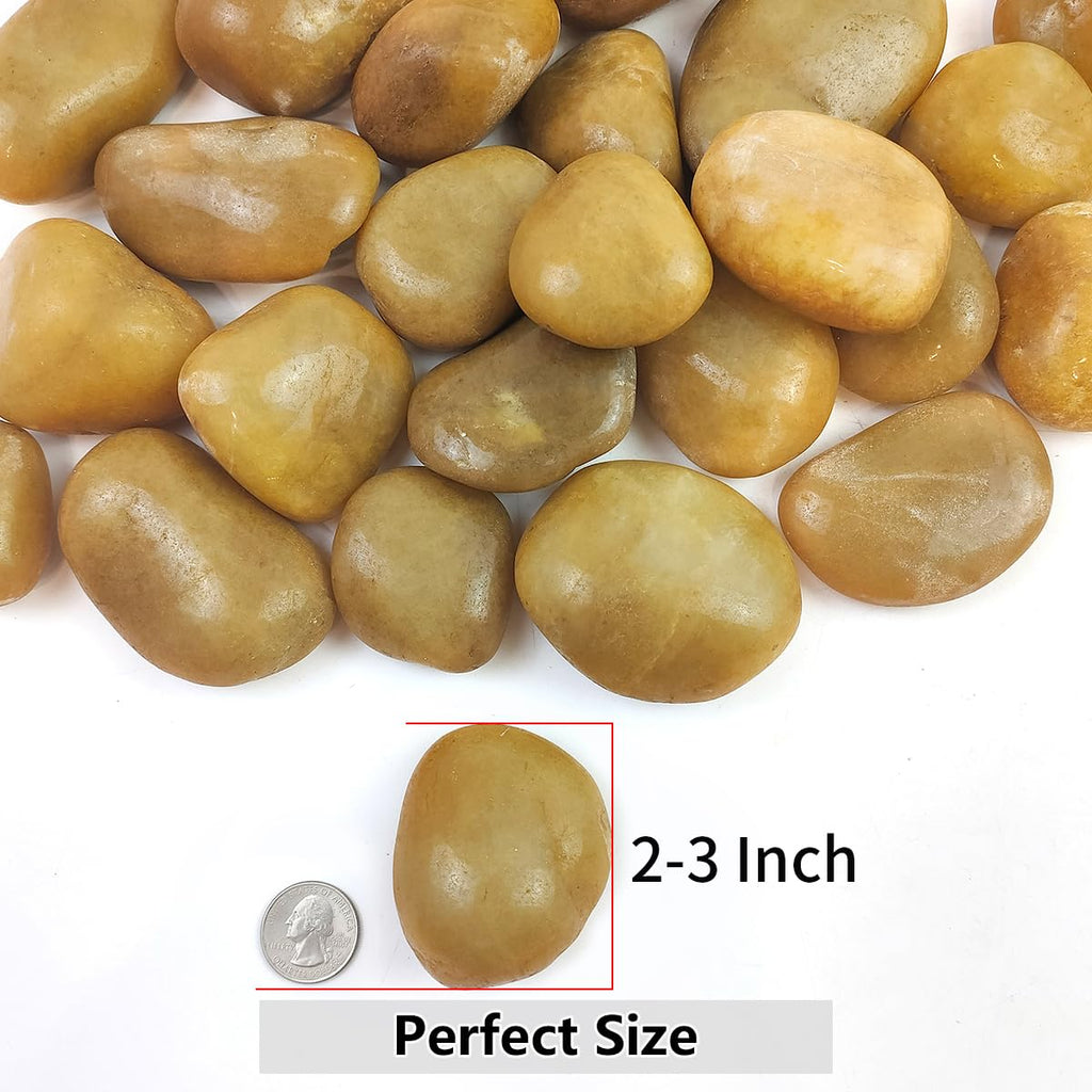 20lbs Yellow River Rocks for Landscaping, 2-3 Inch Natural Pebbles for Indoor Plants, High Polished Decorative Stones Vase Filler Fish Tank Aquariums Garden