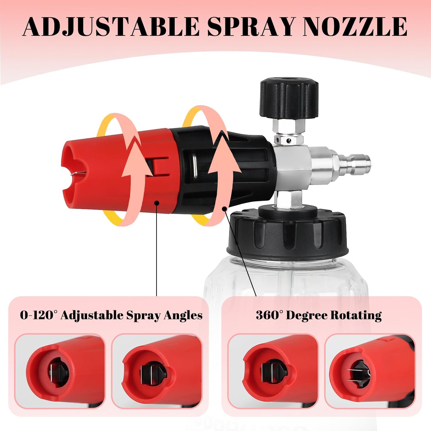 Sooprinse Short Pressure Washer Gun with Foam Cannon, Foam Cannon for Pressure Washer, 1/4 Inch Quick Connector, 5 Nozzle Tips with Car Wash Mitt, 1 Liter