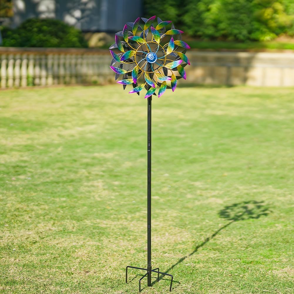 DREAMSOUL 360° Wind Spinners Outdoor with Metal Stake, Kinetic Two-Way Wind Spinners for Yard and Garden Decor (63 * 13 Inches)