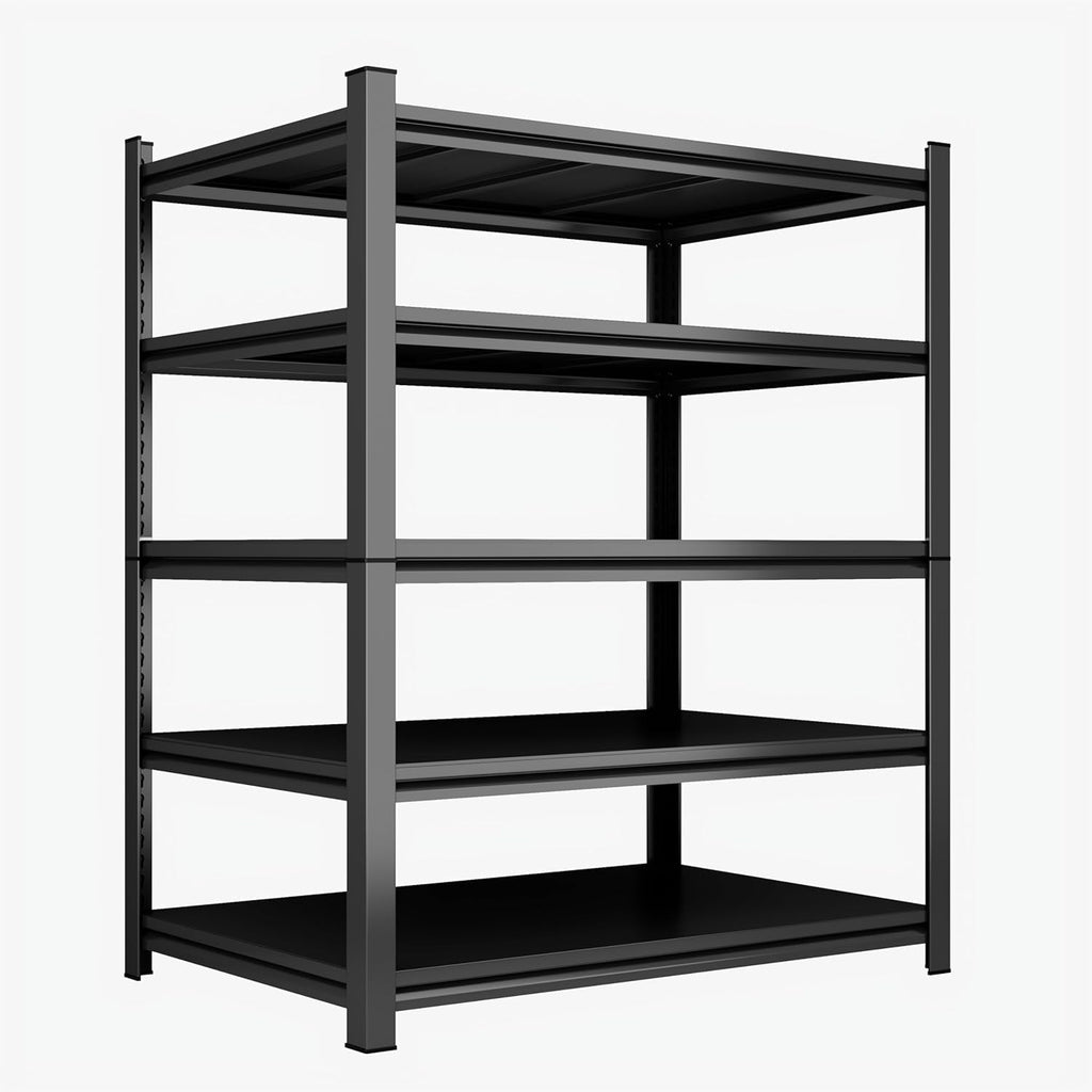 72''H Garage Shelving Heavy Duty Garage Storage Shelves, 3000 LBS Adjustable 5 Tier Industrial Shelving Unit, Metal Utility Shelf for Basement, Warehouse and Workshop (72''Hx48''Wx24''D, Black)
