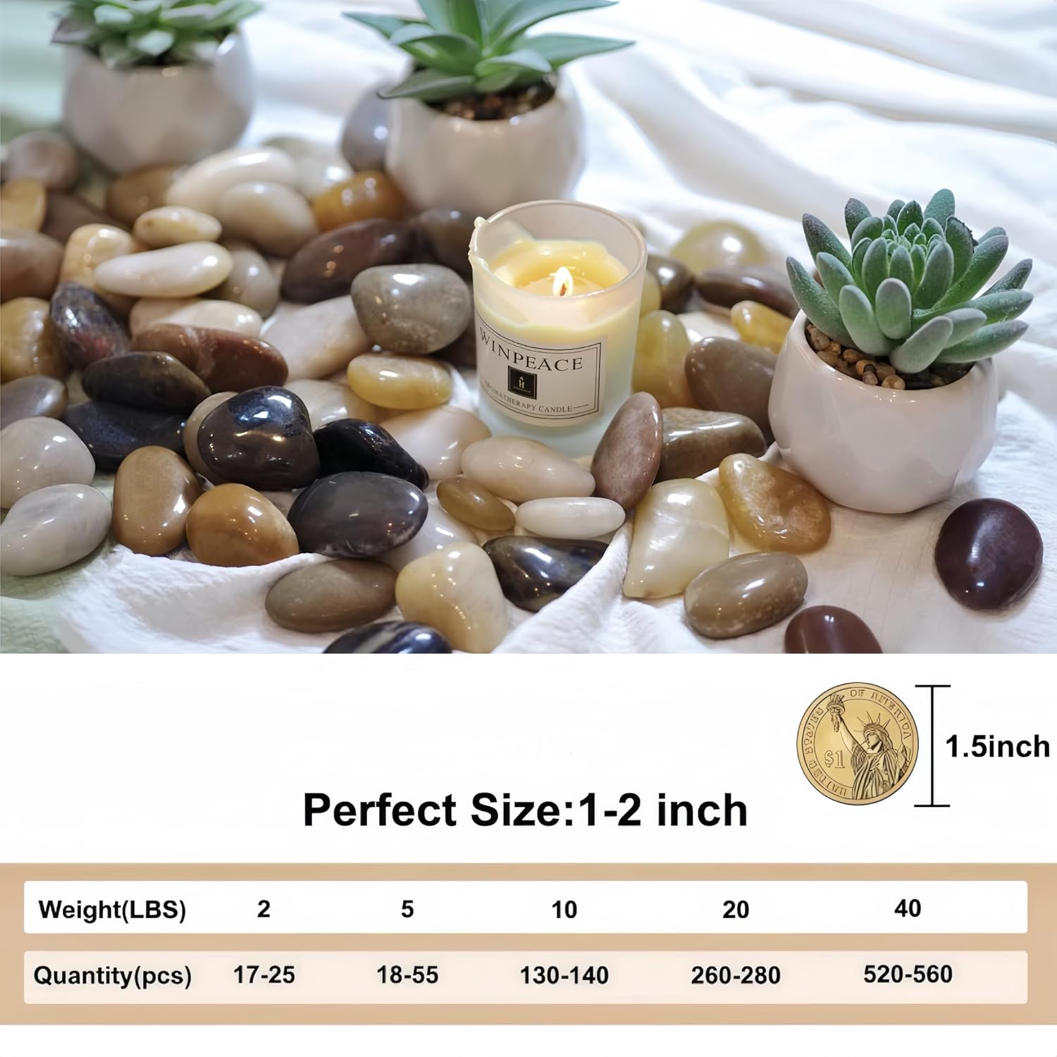 40lbs River Rocks, 1-2Inch Decorative Ornamental Natural Pebbles for Garden Couryard Landscaping Stones, Gravel Filler for Fish Tank,Vases,Home Decor,Aquariums,Animal Habitat, Mixed Color