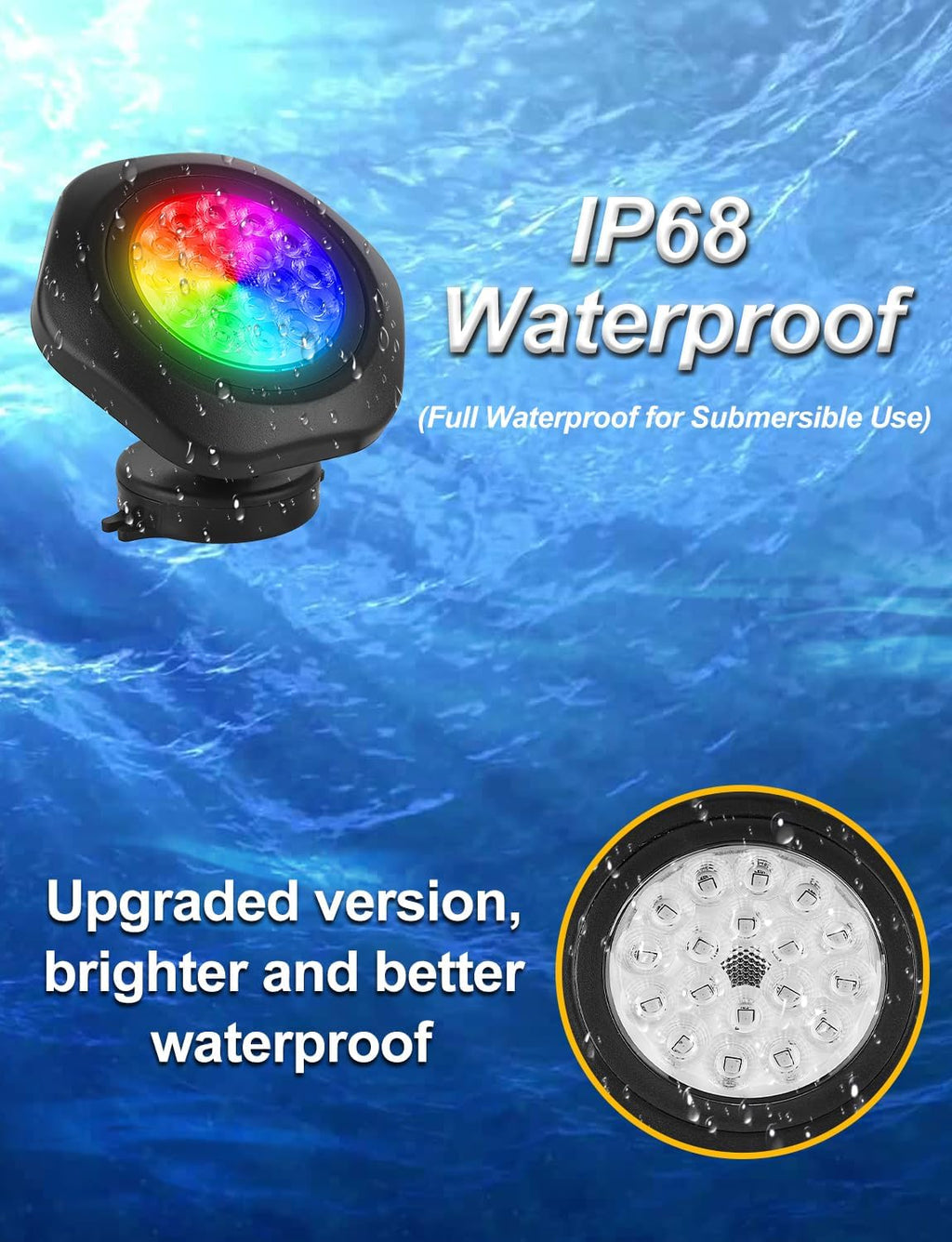 RGB Underwater Pond Lights, Super Bright 18 LED Submersible Fountain Lights Color Changing Spotlights, Bluetooth APP Control IP68 Waterproof for Fish Aquarium Tank Garden Yard Pool(Set of 2)