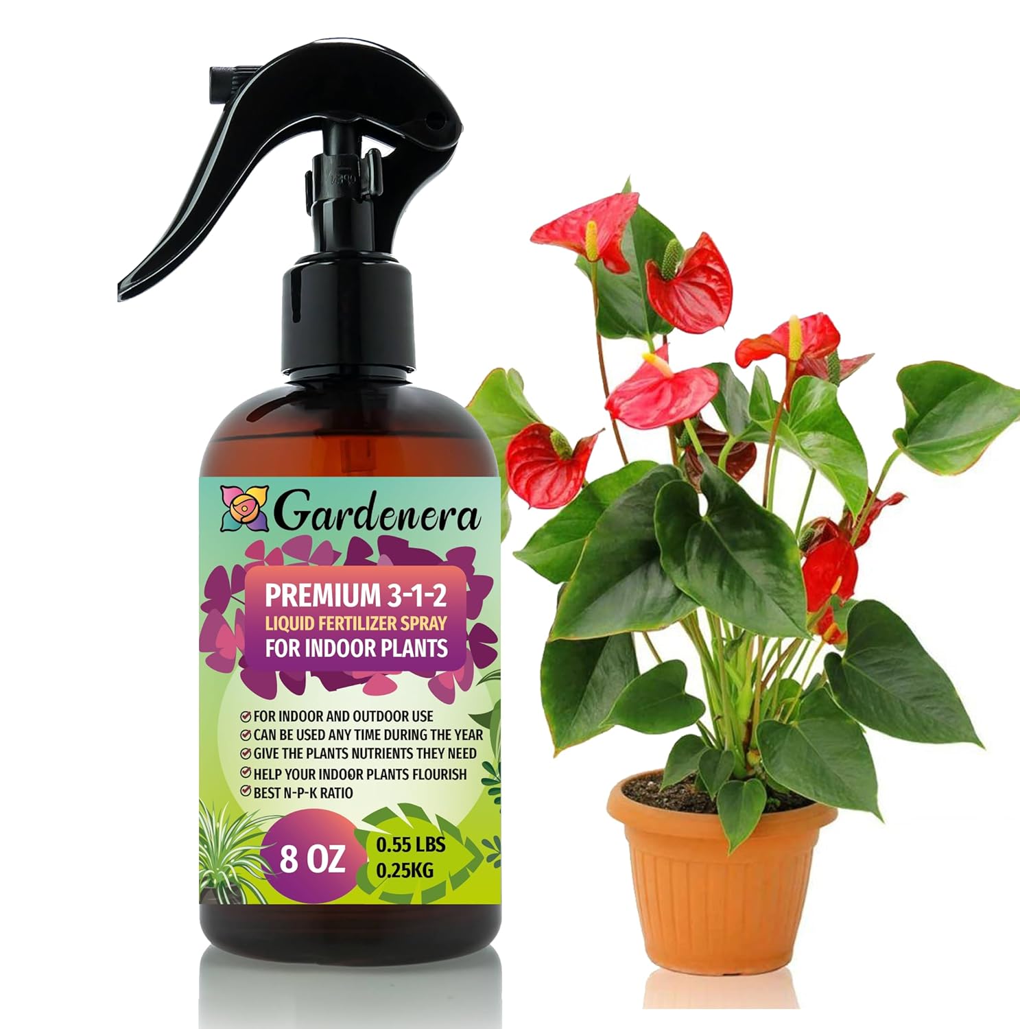 Professional Indoor Plants Spray Fertilizer Mist for Home Gardening | 3-1-2 Gentle Blend Mist for Healthy Leaves & Growth | Essential Nutrients for Indoor Plants - 8oz
