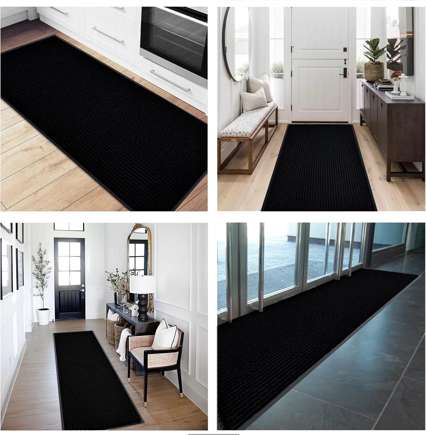 fani Heavy Duty Large Outdoor Indoor Entrance Black Doormat Waterproof Low Profile Entrance Rug Front Door Mat Patio Anti-Skid Rubber Back, 23x72 inch (Jet Black)