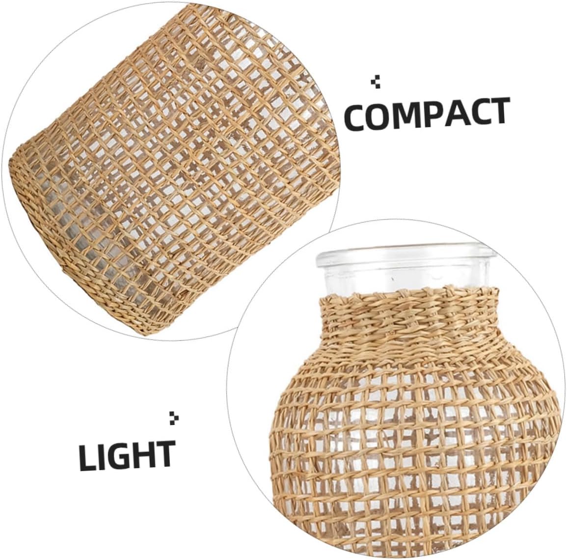 DOITOOL Glass Flower Vase with Rattan Cover, Round Decorative Flower Vase Woven Seagrass Vase Farmhouse Vase Floral Container for Floral Arrangement Table Centerpiece Decor (Size L)