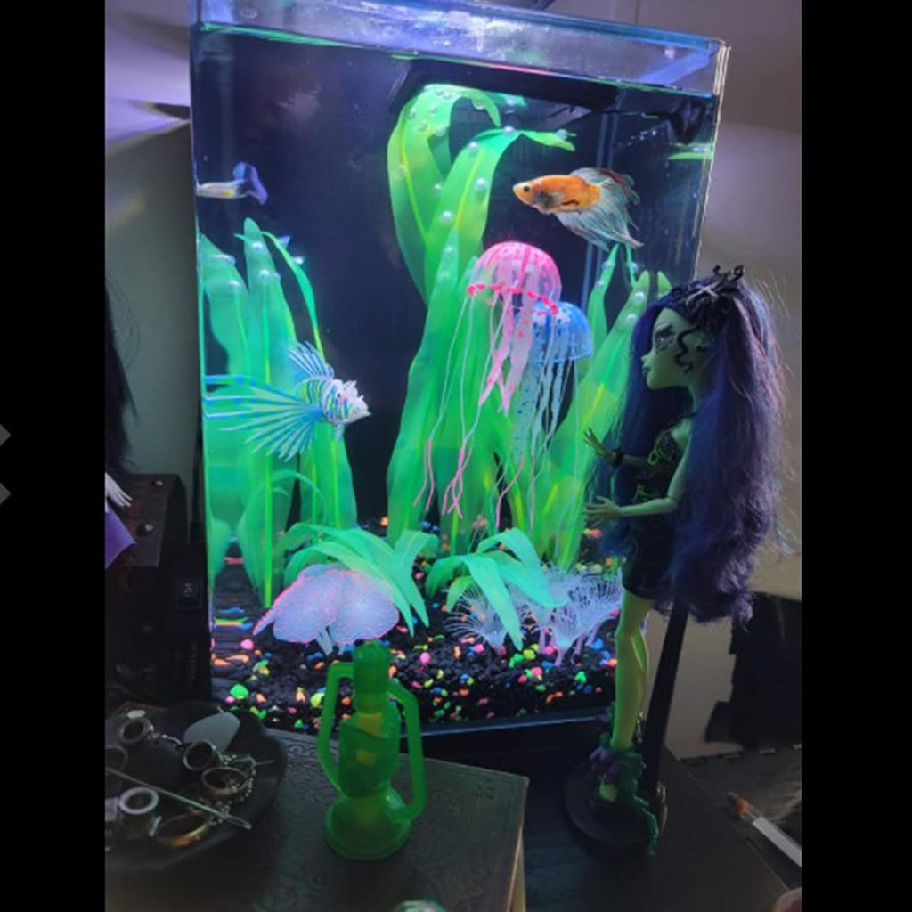 3Pcs Soft Silicone Aquarium Plants Set Glowing Kelp Fish Tank Plants Decor Artificial Green Aquarium Plant Simulation Artificial Water Grass for Fish Tank,7.08in9.84in16.9in