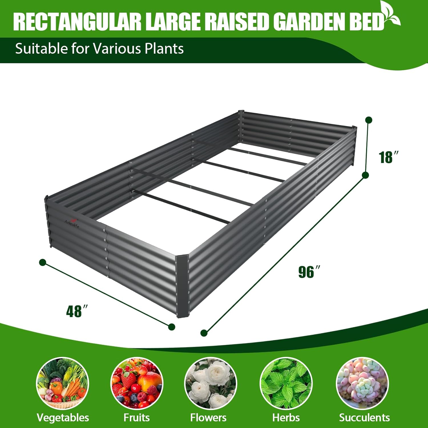 A ANLEOLIFE 8X4X1.5 ft Galvanized Raised Garden Beds Outdoor, Rectangular Metal Planter Box for Planting Vegetables Flowers Herb, Anti-Rust & Easy-Setup, Quartz Grey